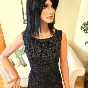 Sparkle Black Diamond Glitter Sleeveless Top, JBS Ltd, Size L